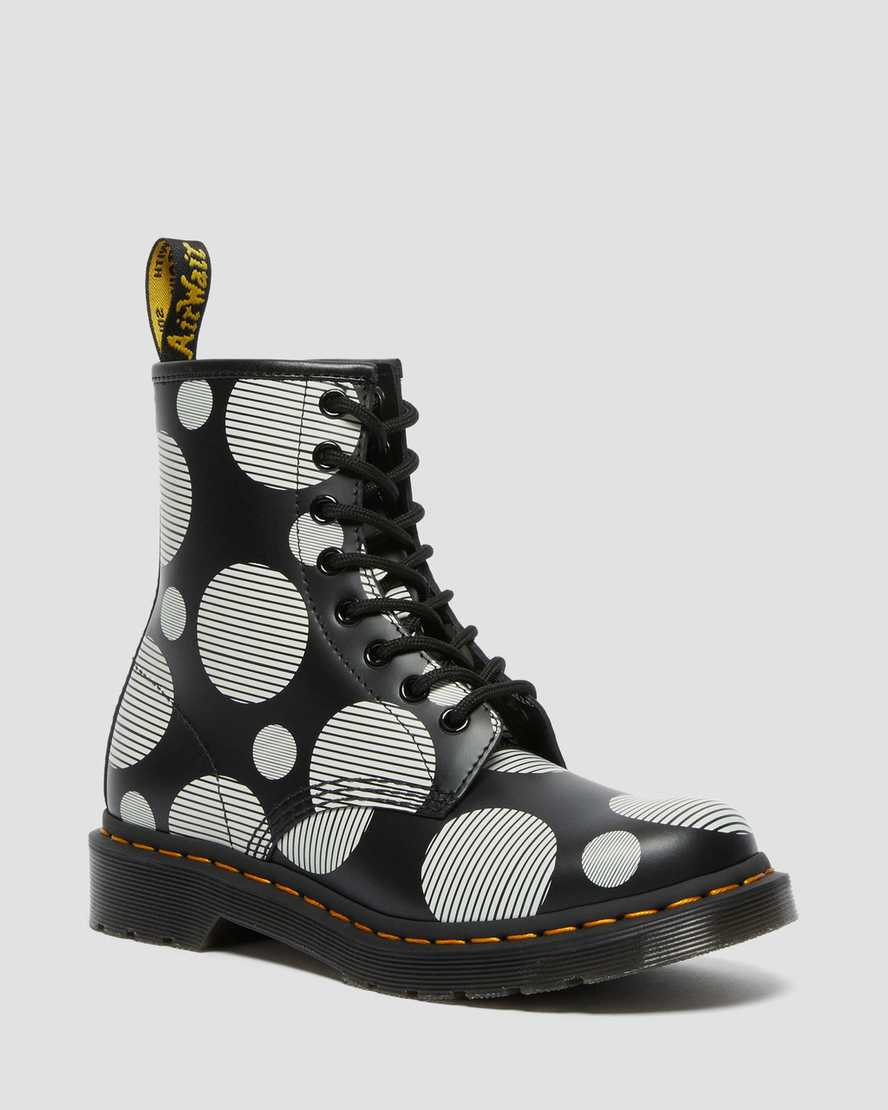 sorte dr martens 1460 polka dot smooth damestøvler med snørebånd