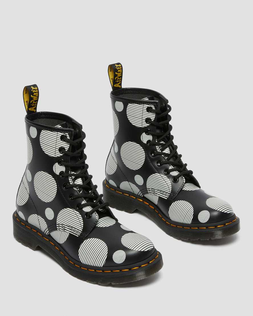 sorte dr martens 1460 polka dot smooth damestøvler med snørebånd