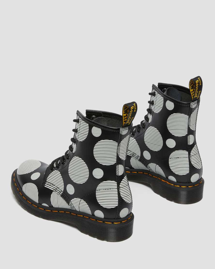 sorte dr martens 1460 polka dot smooth damestøvler med snørebånd