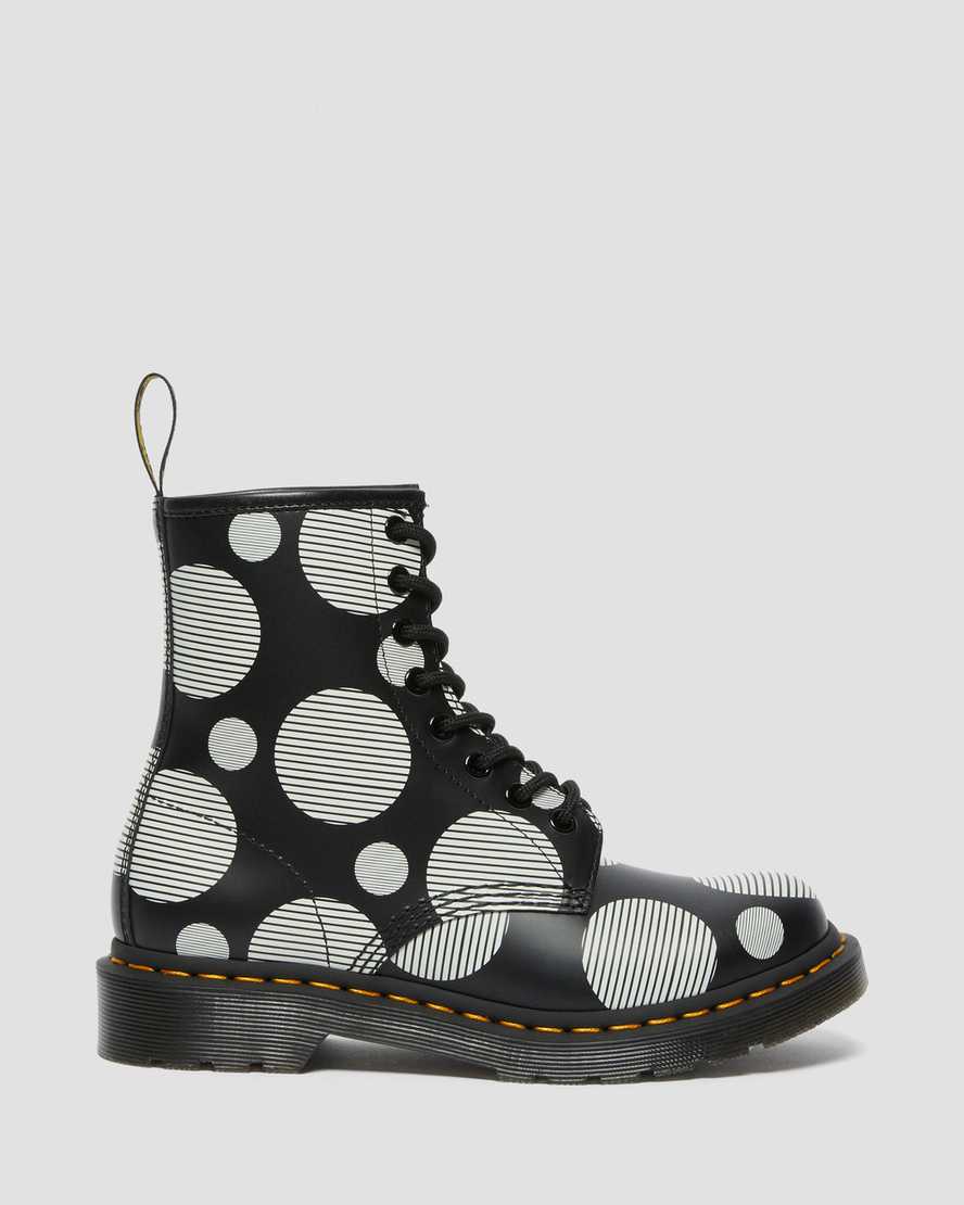 sorte dr martens 1460 polka dot smooth damestøvler med snørebånd