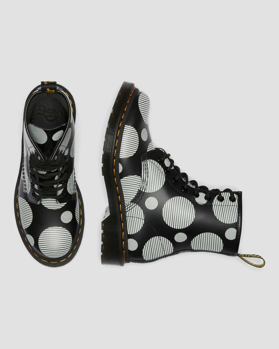 sorte dr martens 1460 polka dot smooth damestøvler med snørebånd