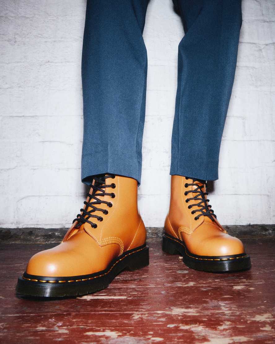 orange dr martens 1460 smooth damestøvler med snørebånd