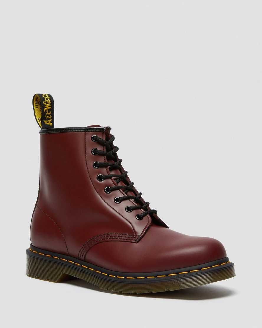 røde dr martens 1460 smooth damestøvler med snørebånd