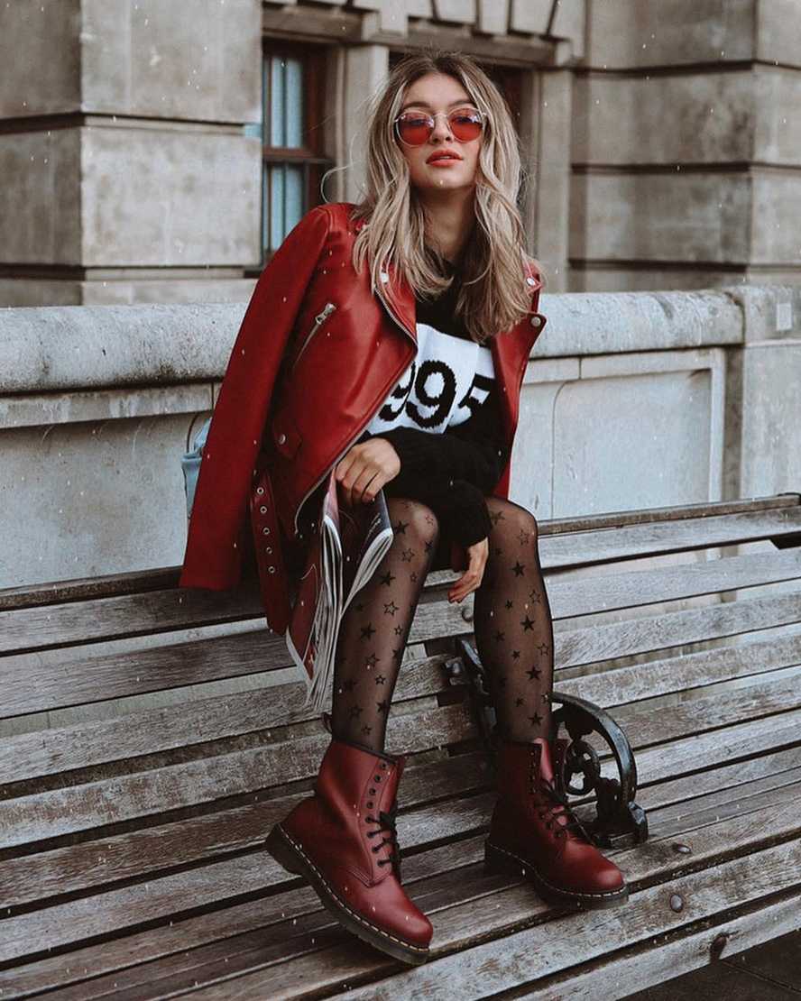røde dr martens 1460 smooth damestøvler med snørebånd