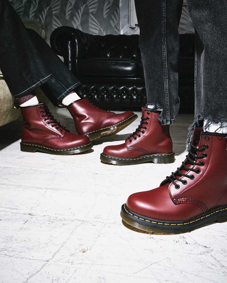 røde dr martens 1460 smooth damestøvler med snørebånd