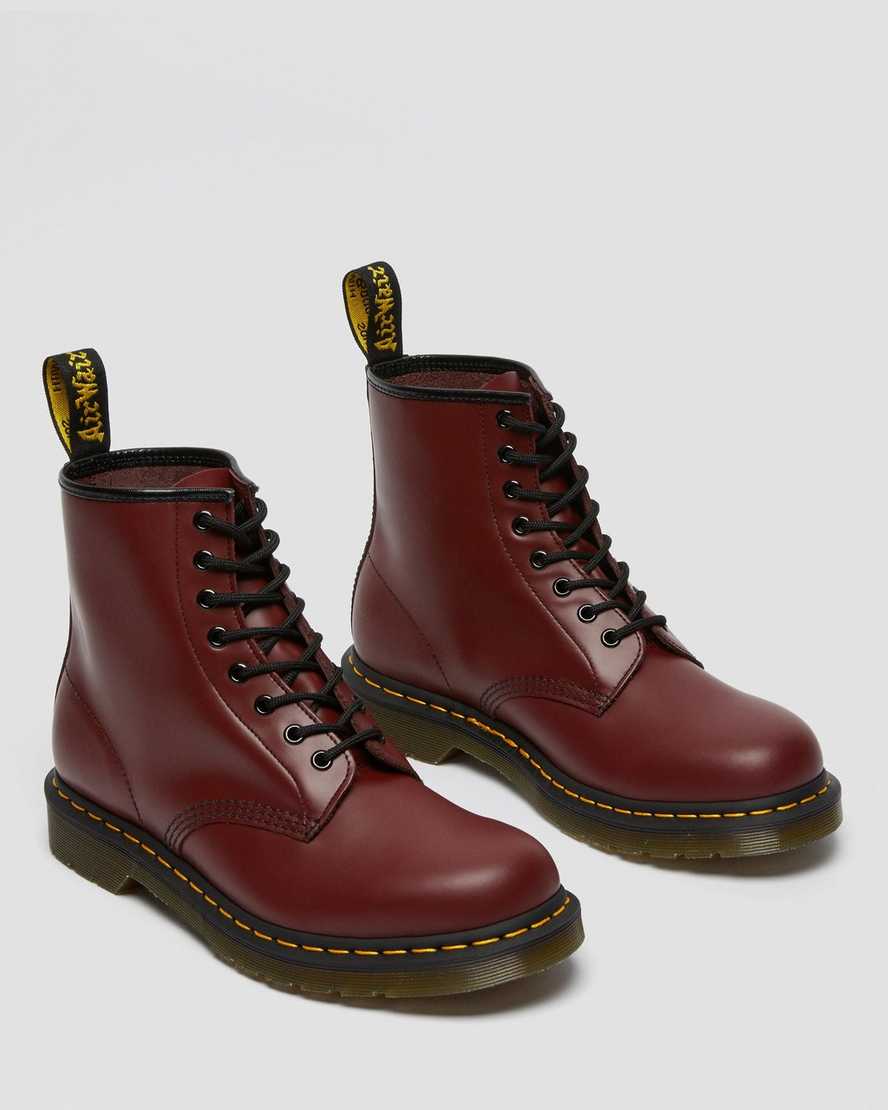 røde dr martens 1460 smooth damestøvler med snørebånd