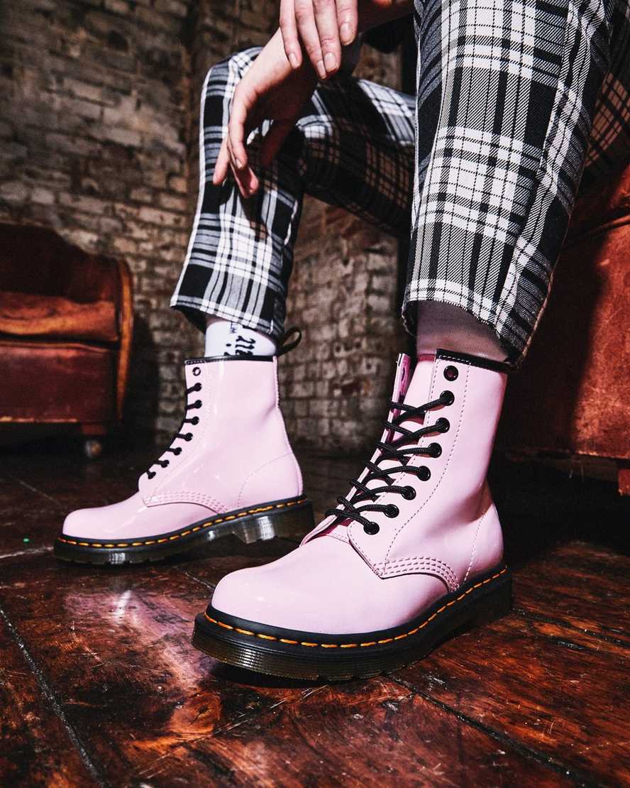 dr. martens 1460 patent damestøvler med snørebånd lyserøde
