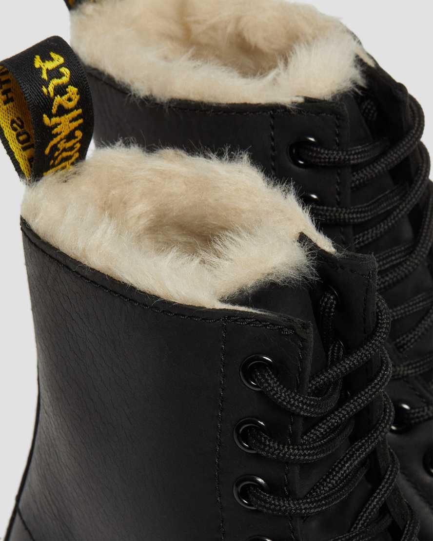 sorte dr martens 1460 faux fur lined damestøvler med snørebånd