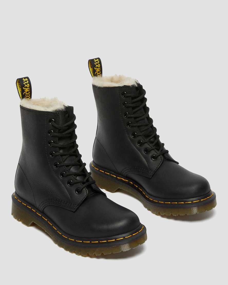 sorte dr martens 1460 faux fur lined damestøvler med snørebånd