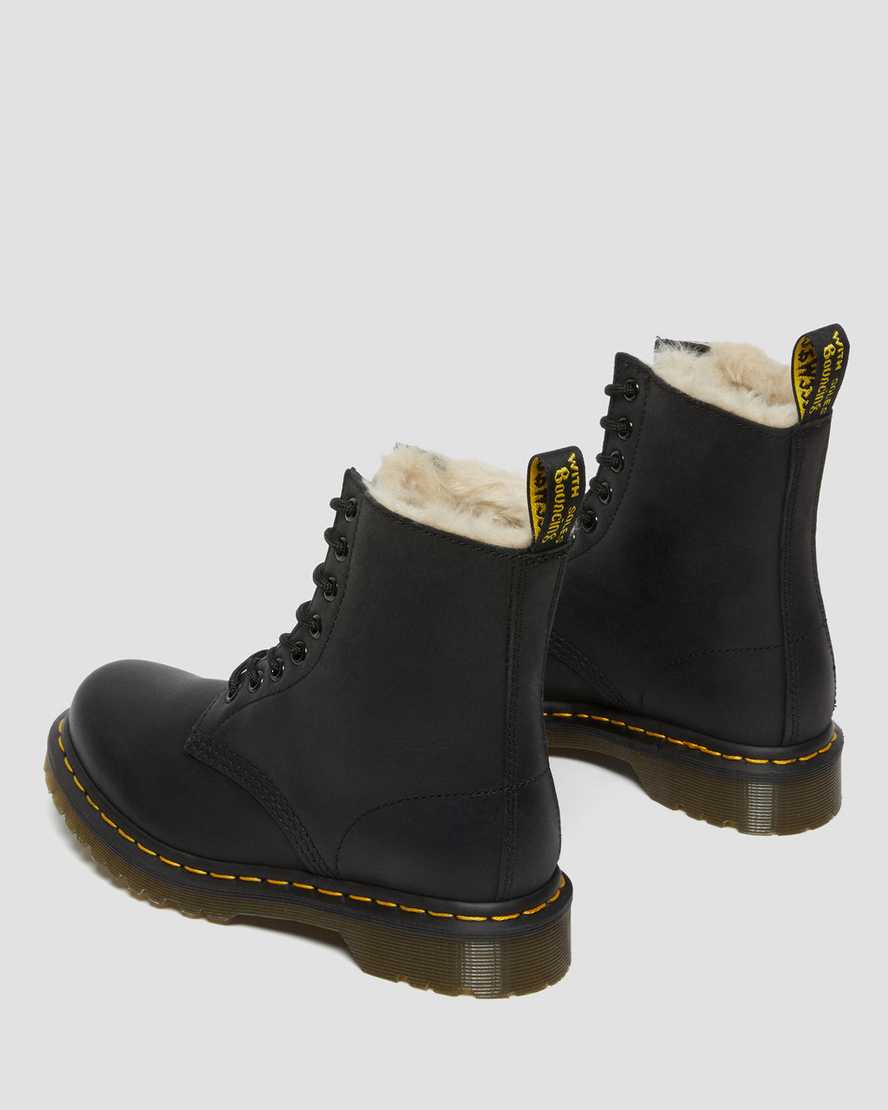 sorte dr martens 1460 faux fur lined damestøvler med snørebånd