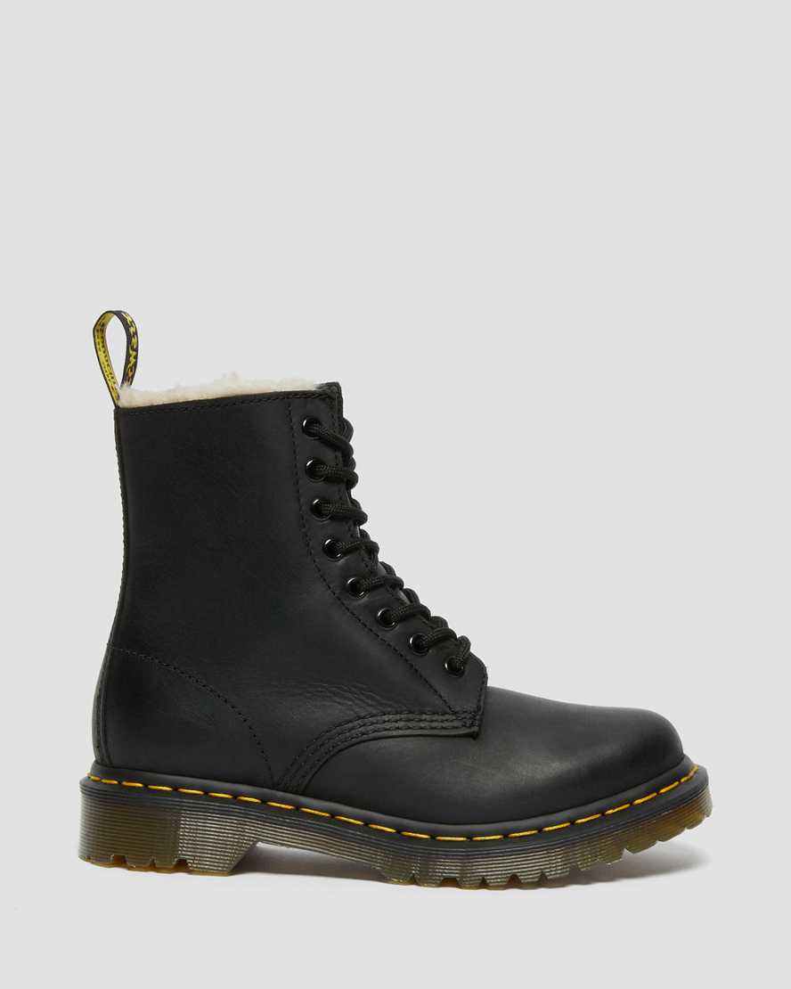 sorte dr martens 1460 faux fur lined damestøvler med snørebånd