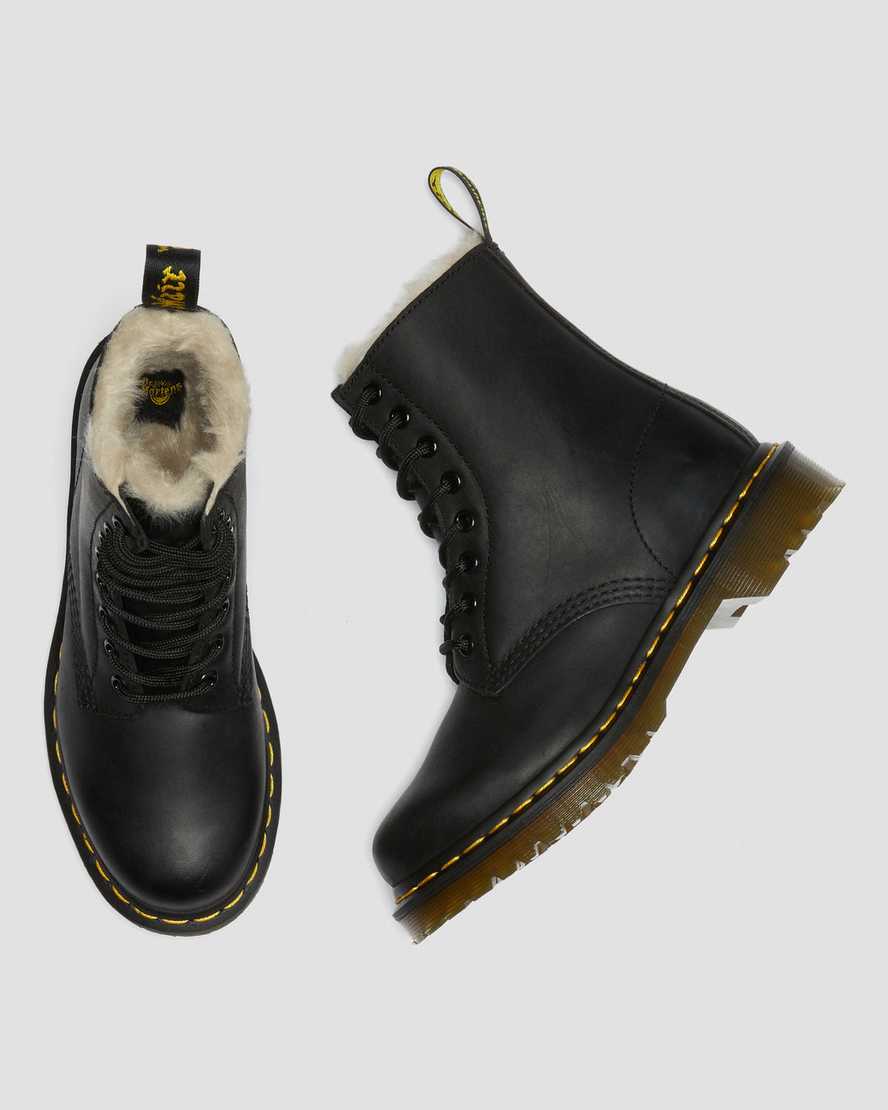 sorte dr martens 1460 faux fur lined damestøvler med snørebånd