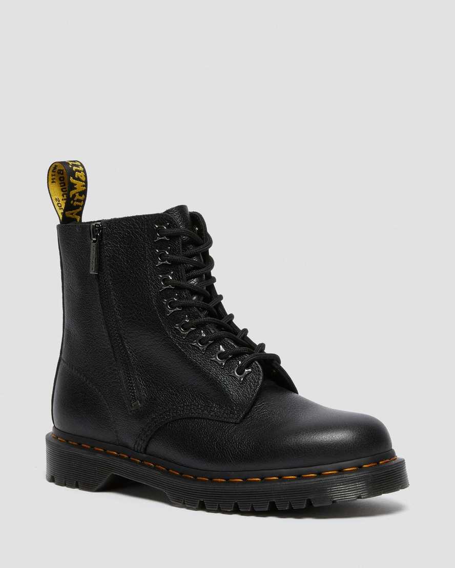 sorte dr martens 1460 pascal zip tumbled damestøvler med snørebånd