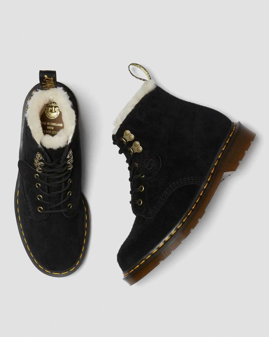 sorte dr martens 101 shearling forede støvler til dame