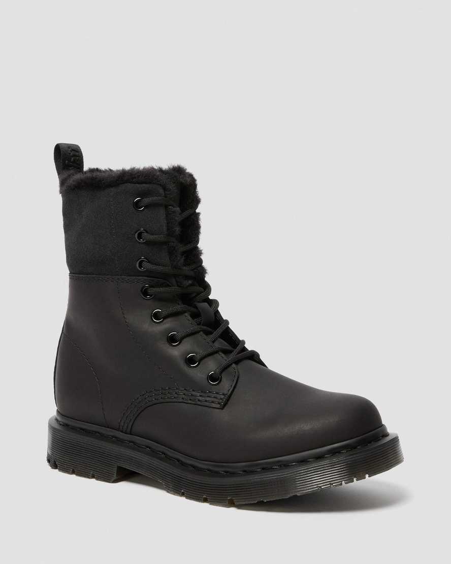 sorte dr martens 1460 dms wintergrip faux fur damestøvler med for