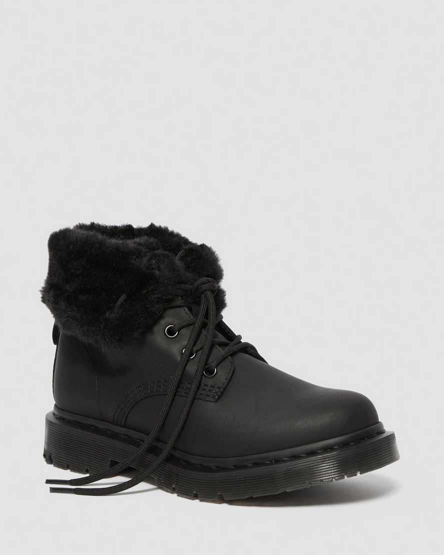 sorte dr martens 1460 dms wintergrip faux fur damestøvler med for