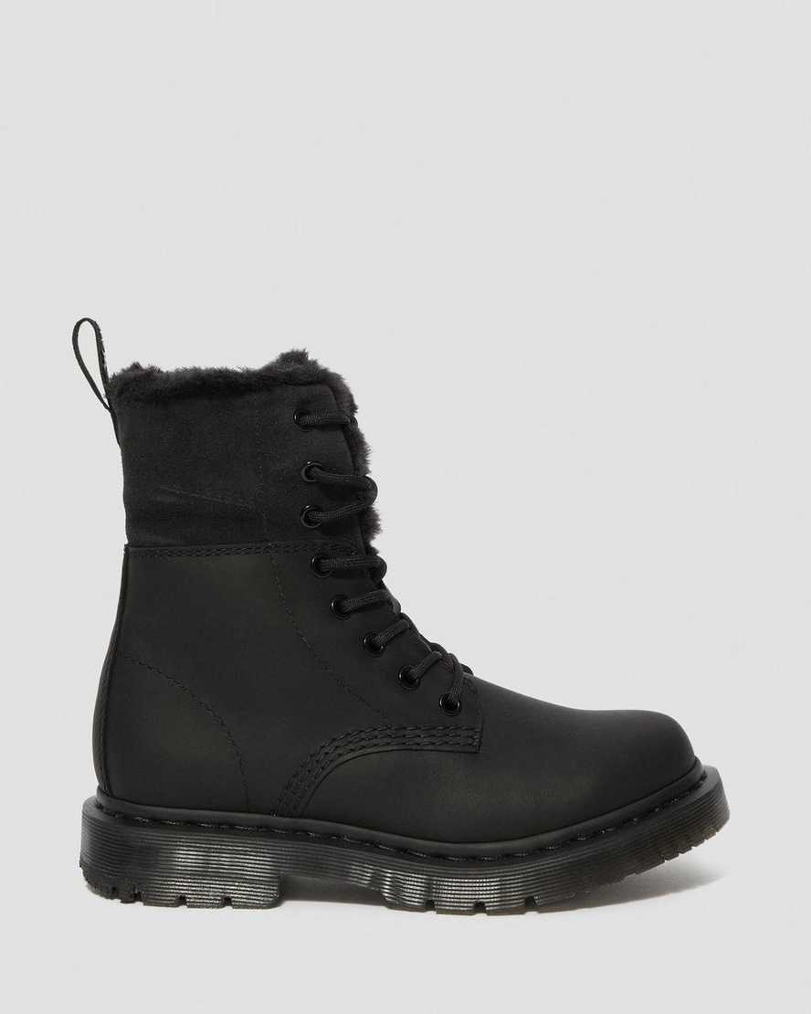 sorte dr martens 1460 dms wintergrip faux fur damestøvler med for