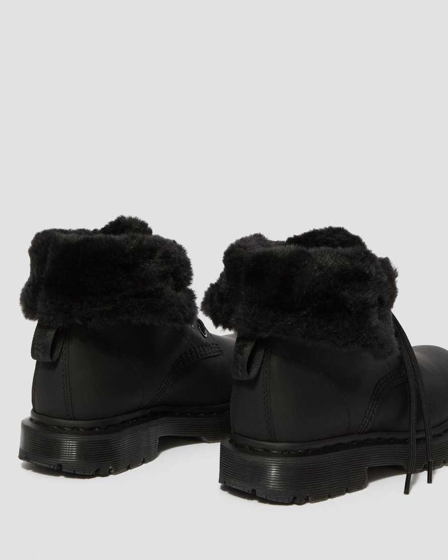 sorte dr martens 1460 dms wintergrip faux fur damestøvler med for