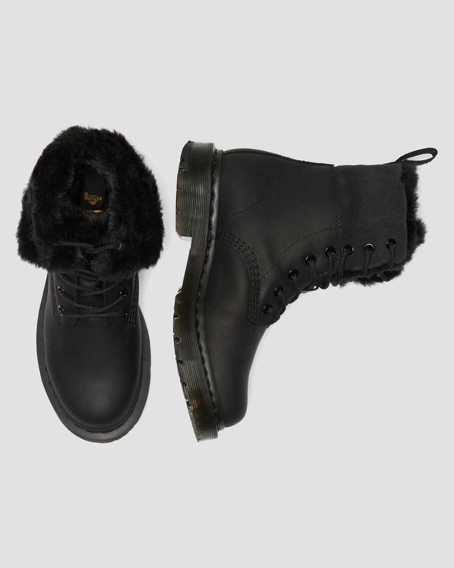 sorte dr martens 1460 dms wintergrip faux fur damestøvler med for