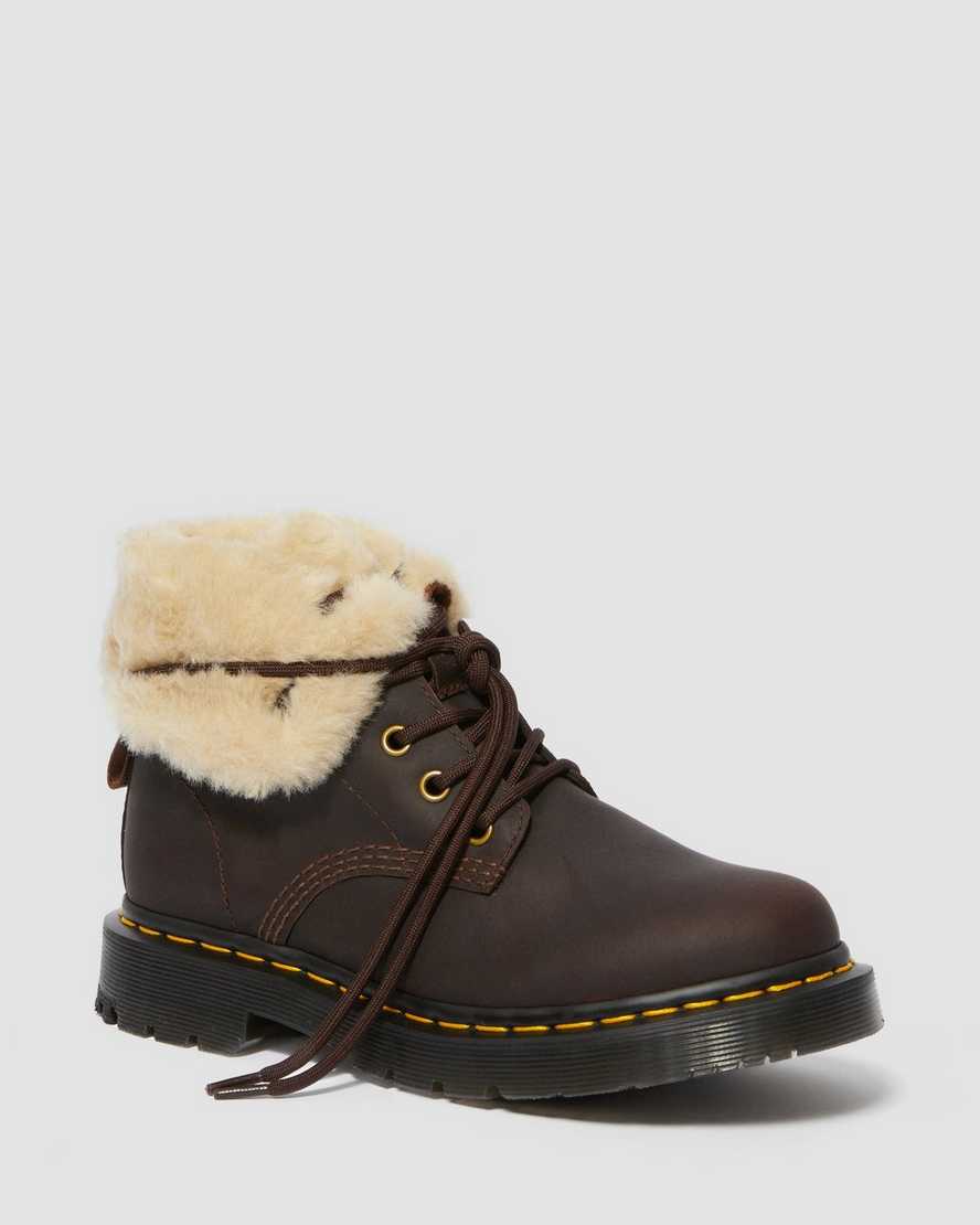 mørkebrune dr martens 1460 dms wintergrip faux fur damestøvler med for
