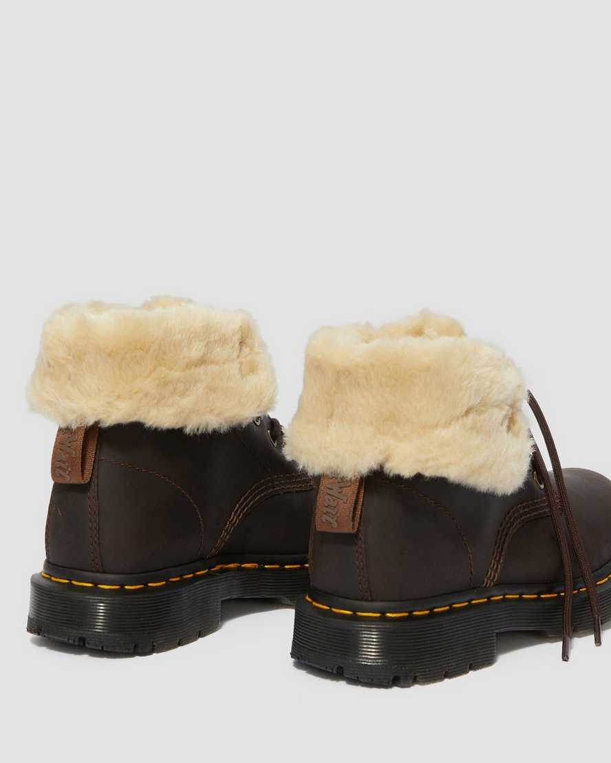 mørkebrune dr martens 1460 dms wintergrip faux fur damestøvler med for