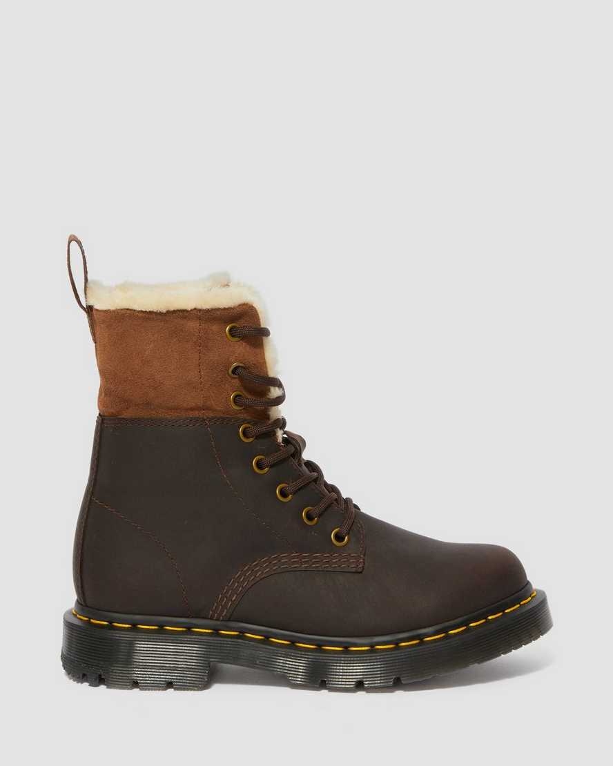 mørkebrune dr martens 1460 dms wintergrip faux fur damestøvler med for