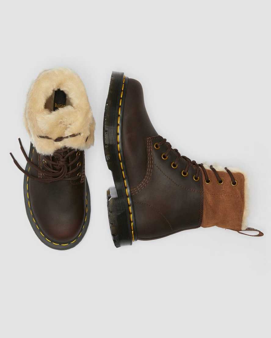 mørkebrune dr martens 1460 dms wintergrip faux fur damestøvler med for