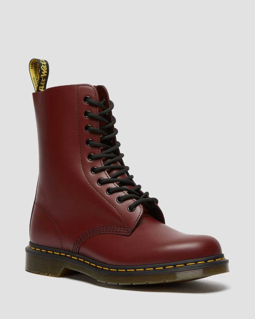 røde dr martens 1490 smooth damestøvler mellem lægben
