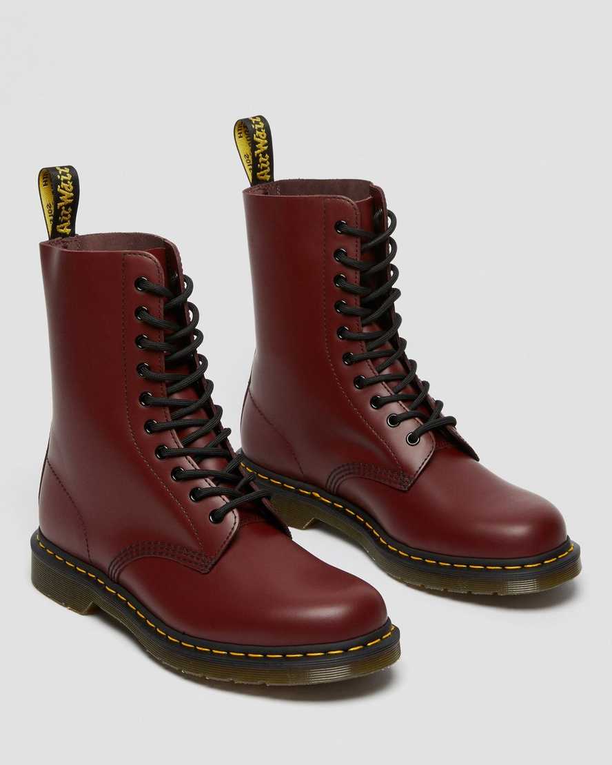 røde dr martens 1490 smooth damestøvler mellem lægben