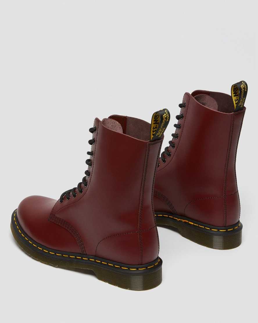 røde dr martens 1490 smooth damestøvler mellem lægben