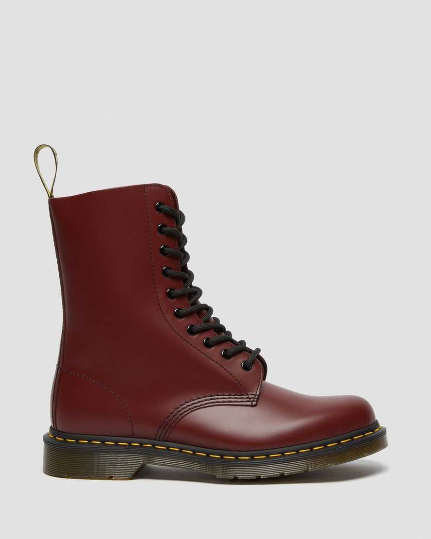 røde dr martens 1490 smooth damestøvler mellem lægben