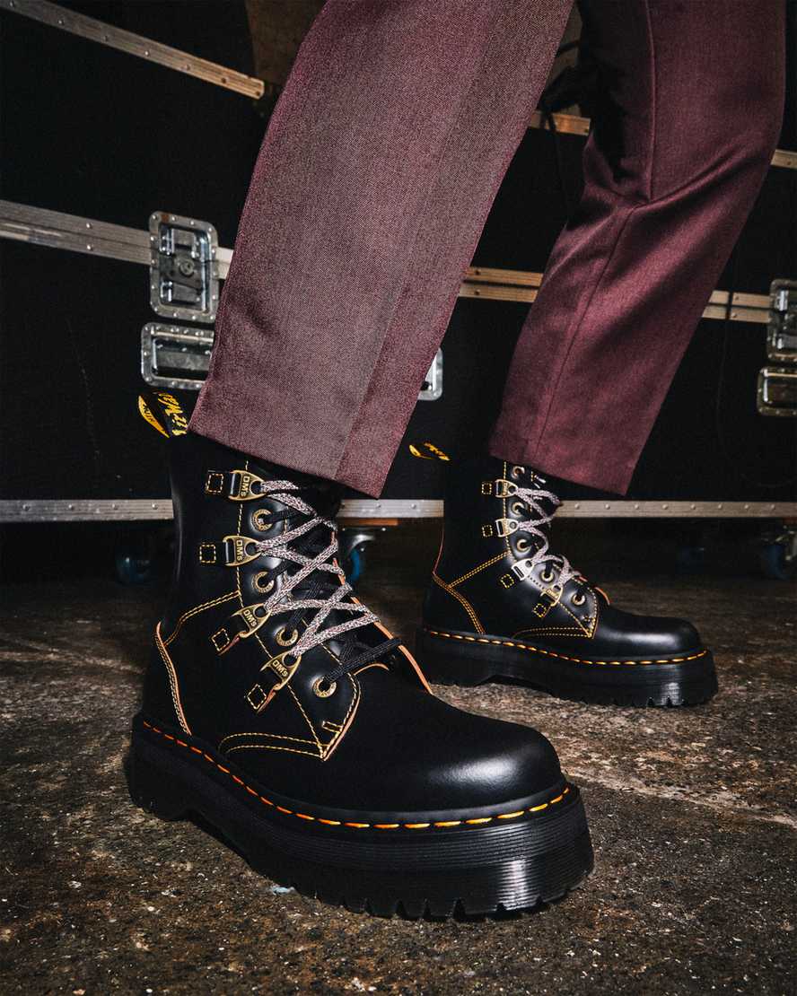 sorte dr martens collier double laced platform støvler til dame