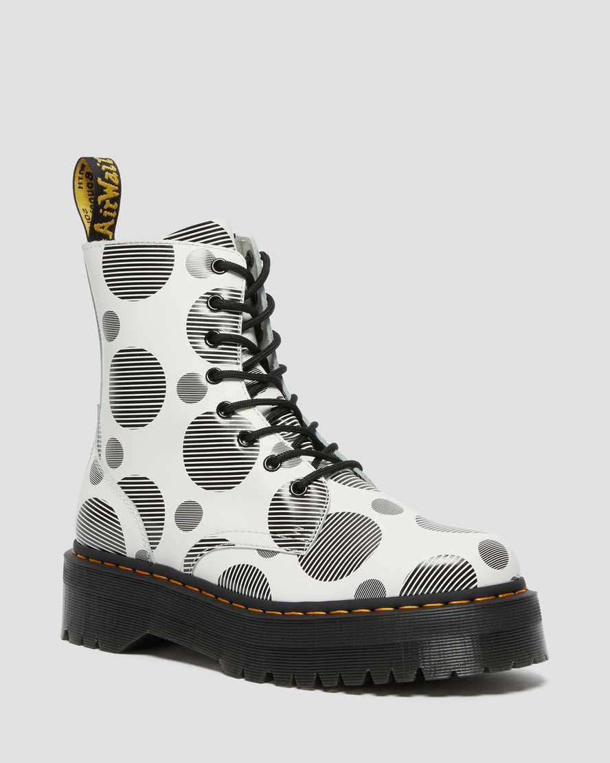 hvide dr martens jadon polka dot smooth dame platformstøvler