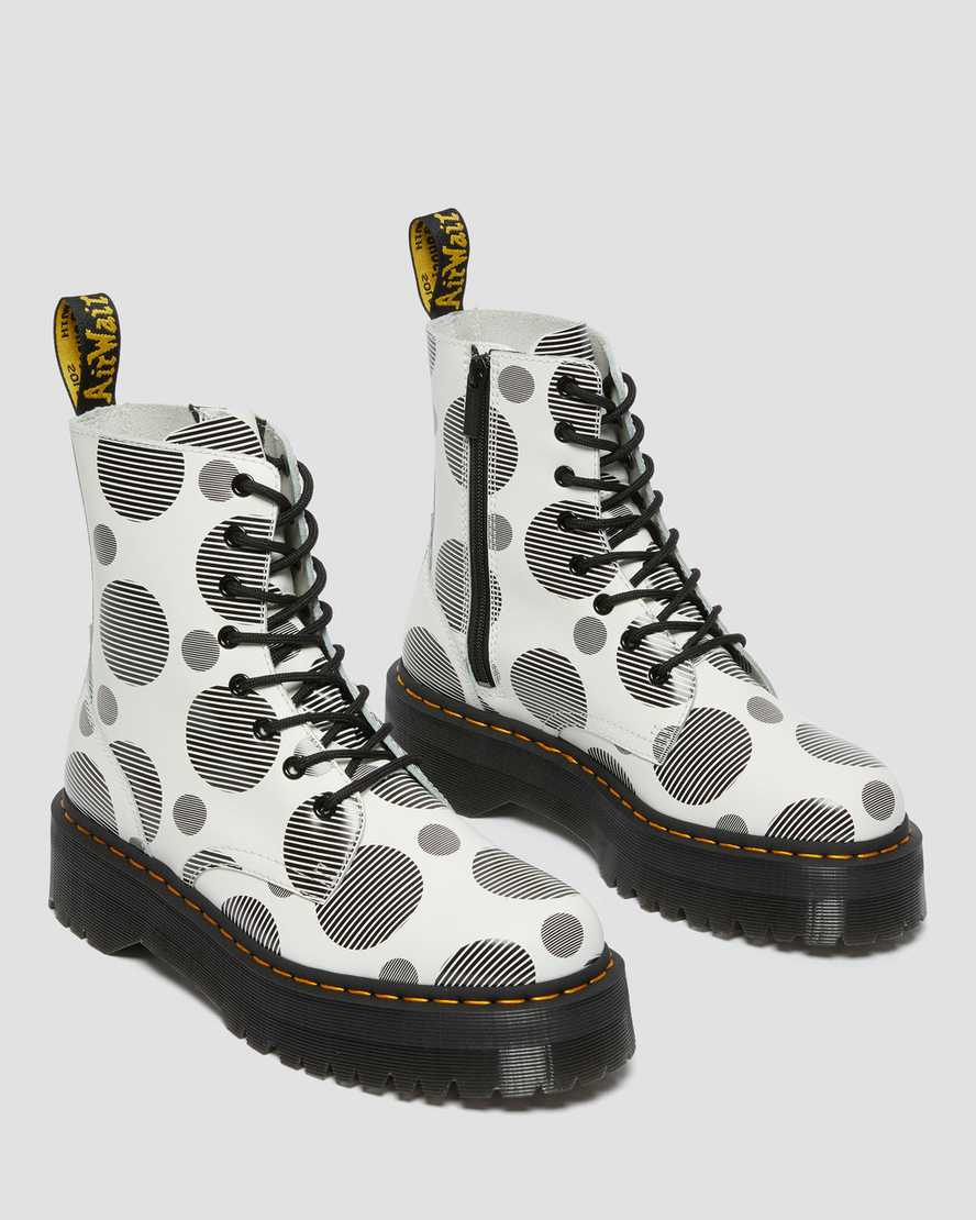 hvide dr martens jadon polka dot smooth dame platformstøvler