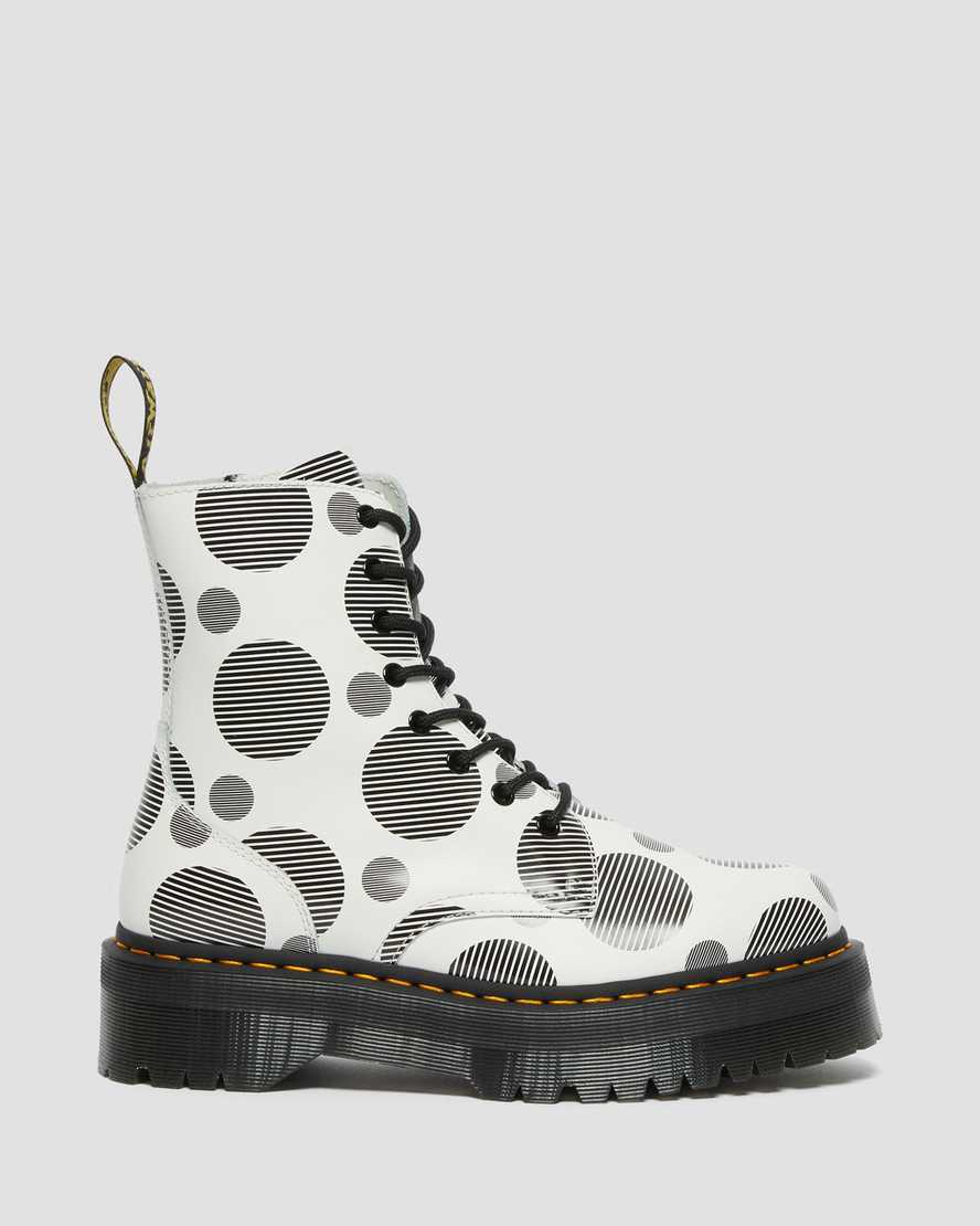 hvide dr martens jadon polka dot smooth dame platformstøvler