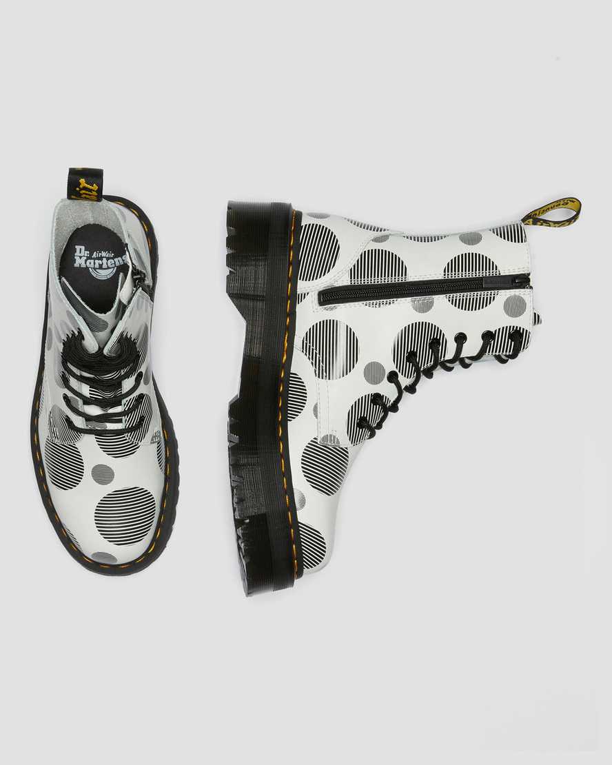 hvide dr martens jadon polka dot smooth dame platformstøvler
