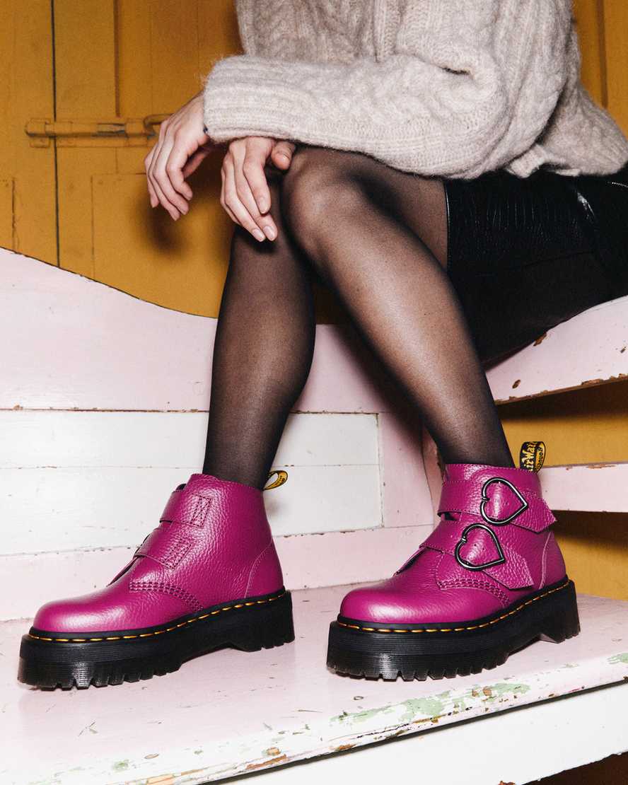 dr. martens devon heart dame plateaustøvler lyserøde