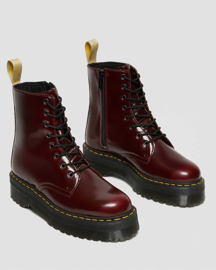 røde dr martens jadon ii dame plateaustøvler
