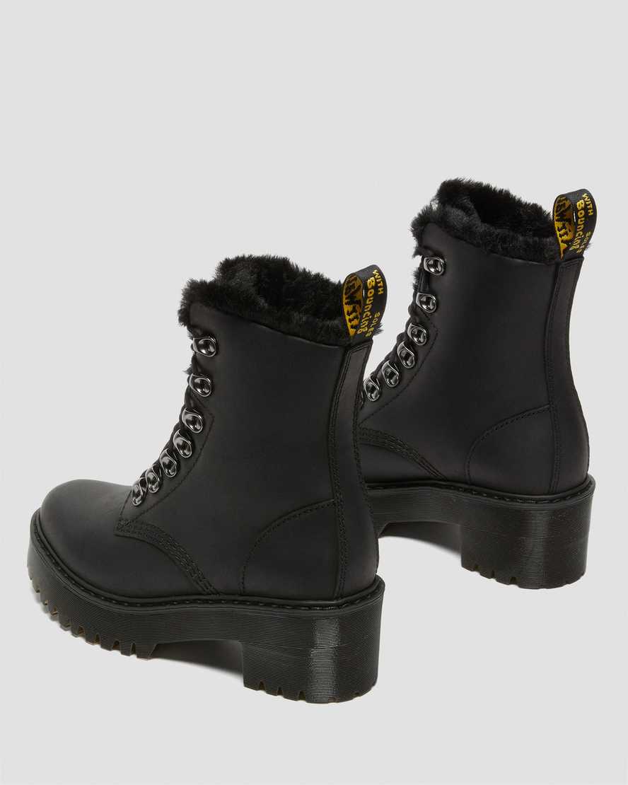 sorte dr martens leona faux fur platformstøvler til dame