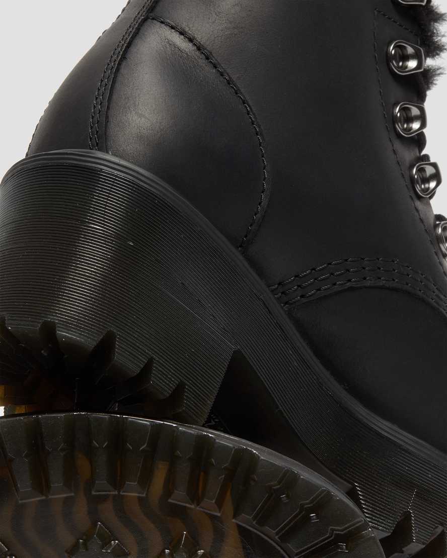 sorte dr martens leona faux fur platformstøvler til dame
