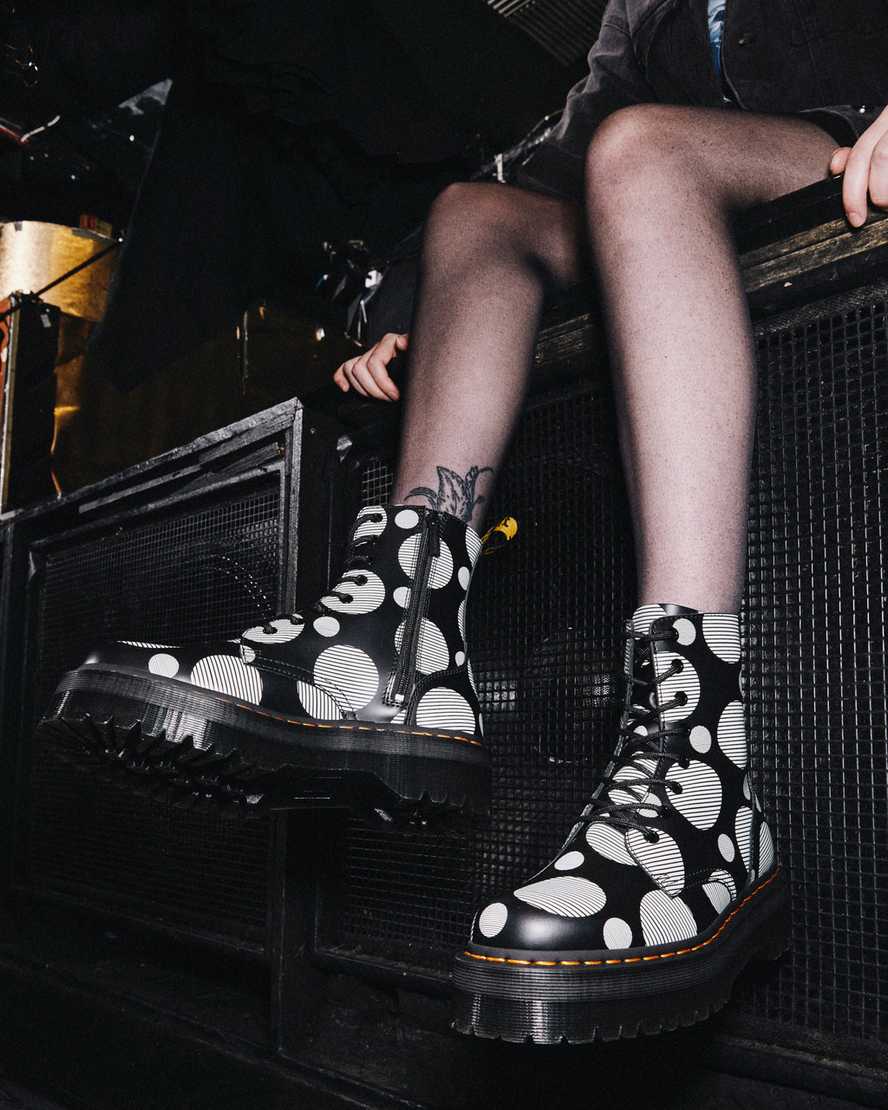 sorte dr martens jadon polka dot smooth dame platformstøvler