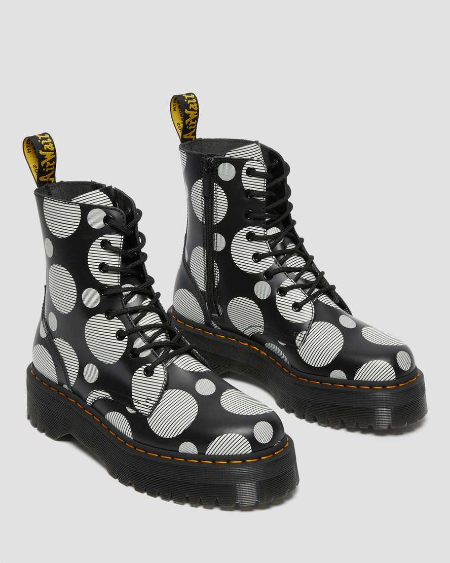 sorte dr martens jadon polka dot smooth dame platformstøvler