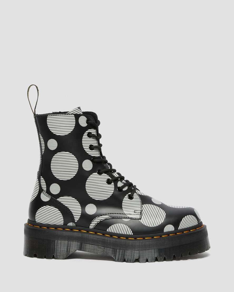 sorte dr martens jadon polka dot smooth dame platformstøvler