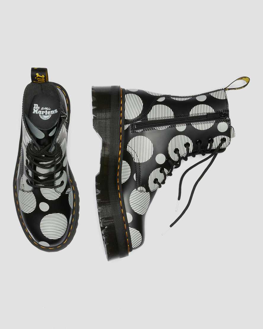 sorte dr martens jadon polka dot smooth dame platformstøvler