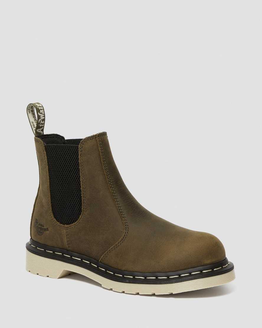 olivengrønne dr. martens arbor steel toe chelsea arbejdsstøvler til kvinder