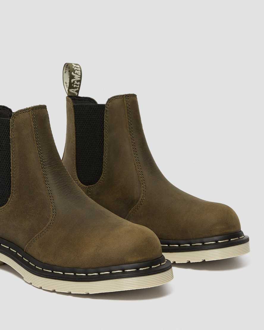 olivengrønne dr. martens arbor steel toe chelsea arbejdsstøvler til kvinder