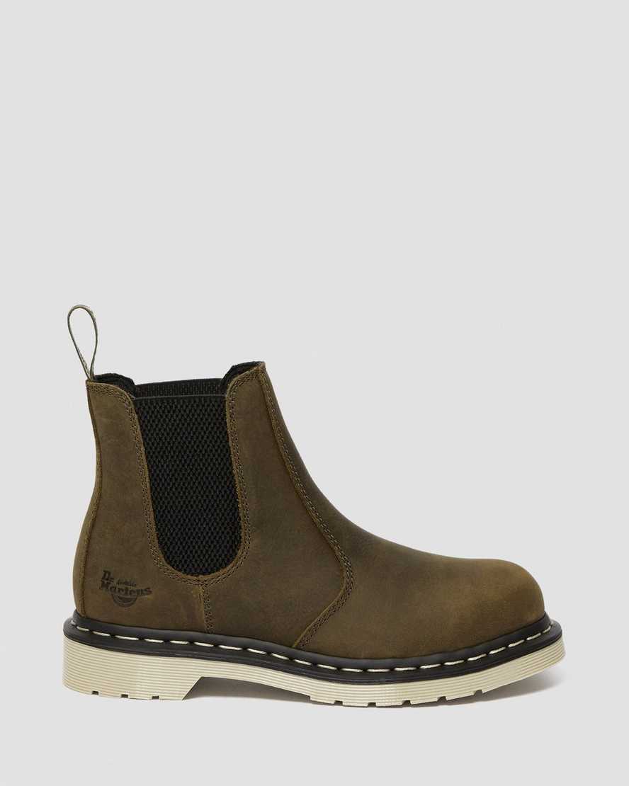 olivengrønne dr. martens arbor steel toe chelsea arbejdsstøvler til kvinder