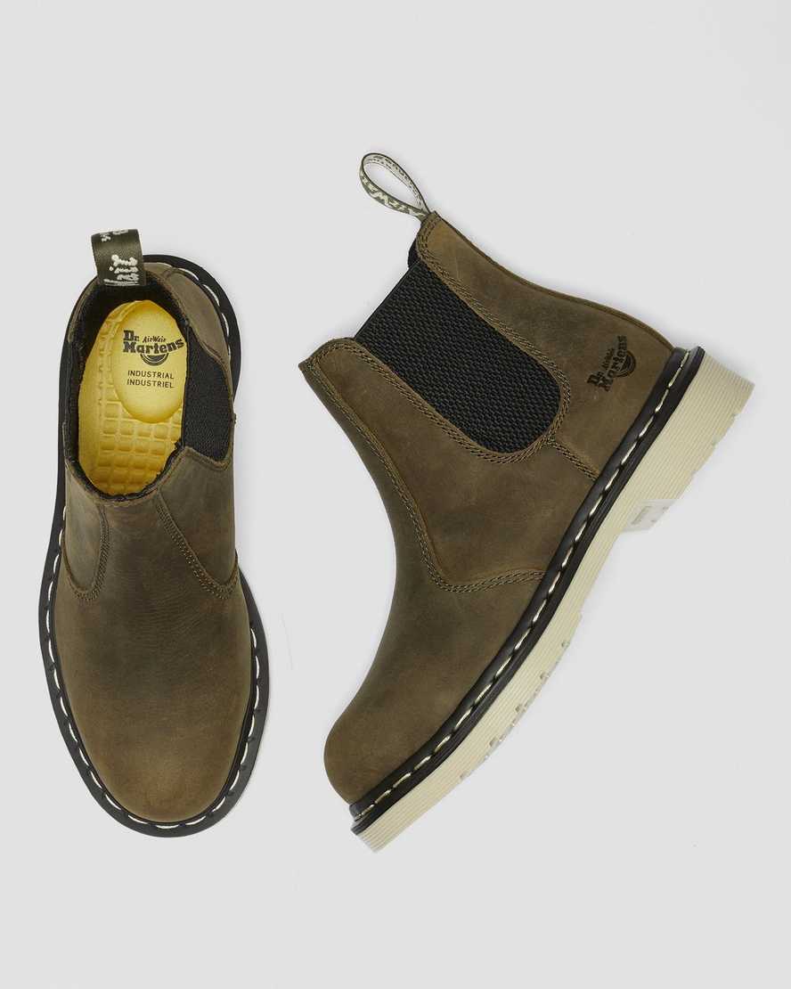 olivengrønne dr. martens arbor steel toe chelsea arbejdsstøvler til kvinder