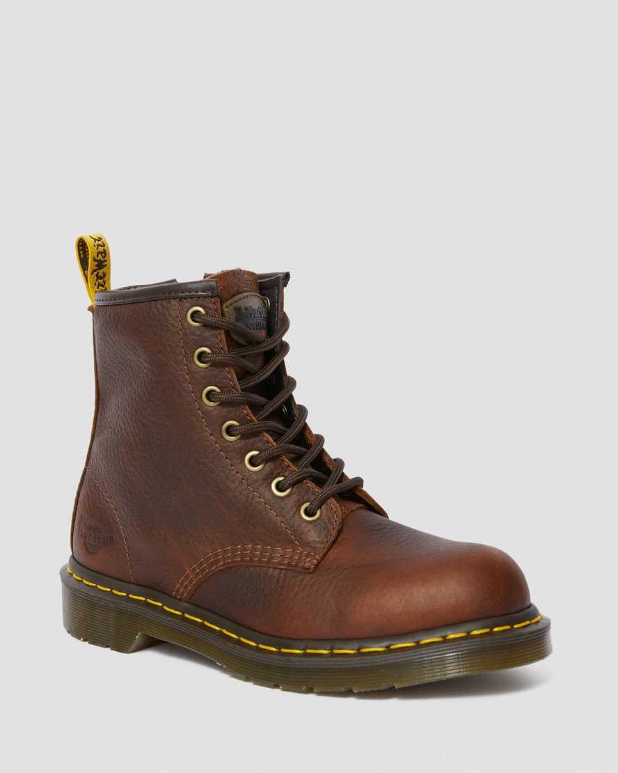 brune dr martens maple zip steel toe arbejdsstøvler til kvinder
