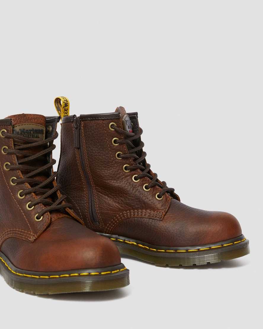 brune dr martens maple zip steel toe arbejdsstøvler til kvinder